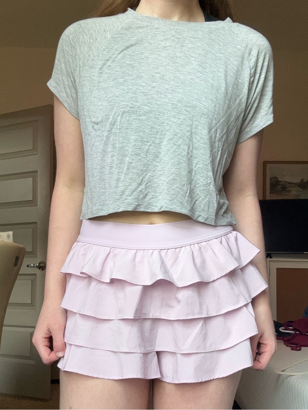 aerie Light Pink Tiered Ruffle Skort Shorts